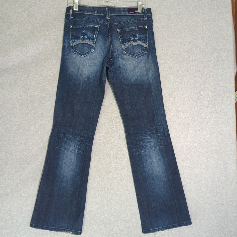 VTG Vigoss Jeans Women's Size 7 (32x33) Blue Boot Cut Low Rise Embroidere‎ Y2K